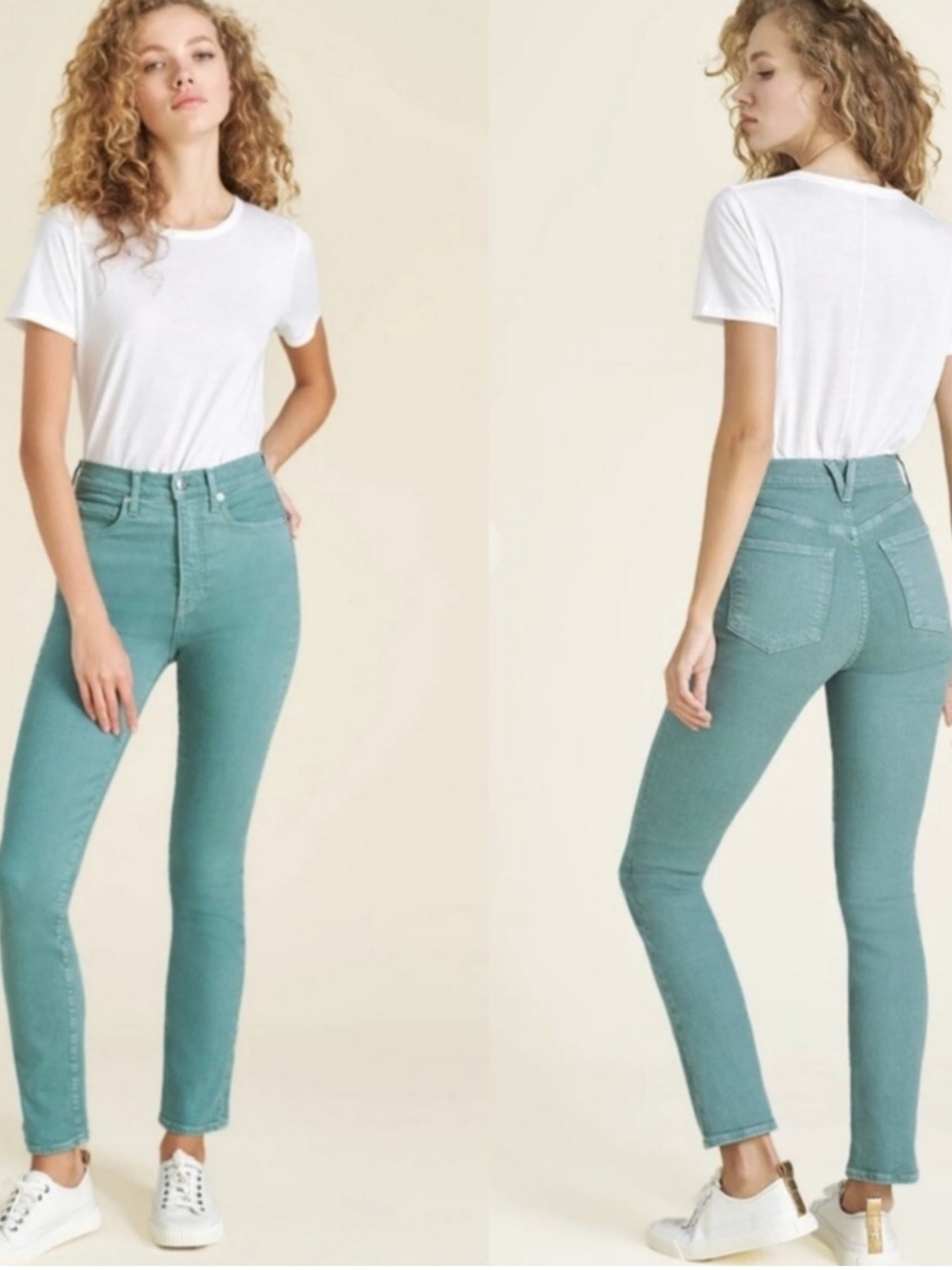 Veronica Beard Ryleigh Slim Straight High Rise Teal Jeans